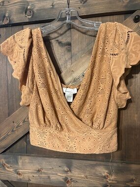 URBAN Romantics Eyelet Wrap Crop Top - Camel Tan